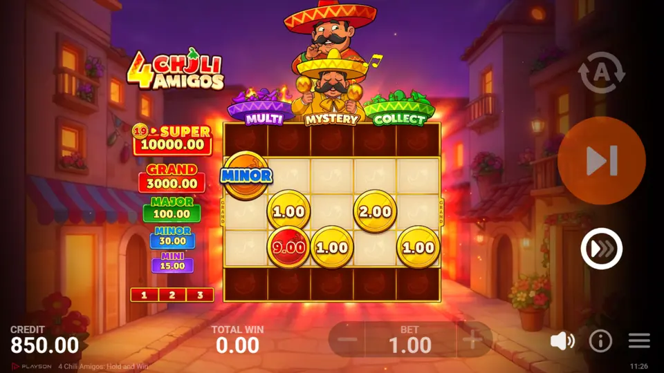 Super Bonus Game in 4 Chili Amigos with the expanded 5x5 grid